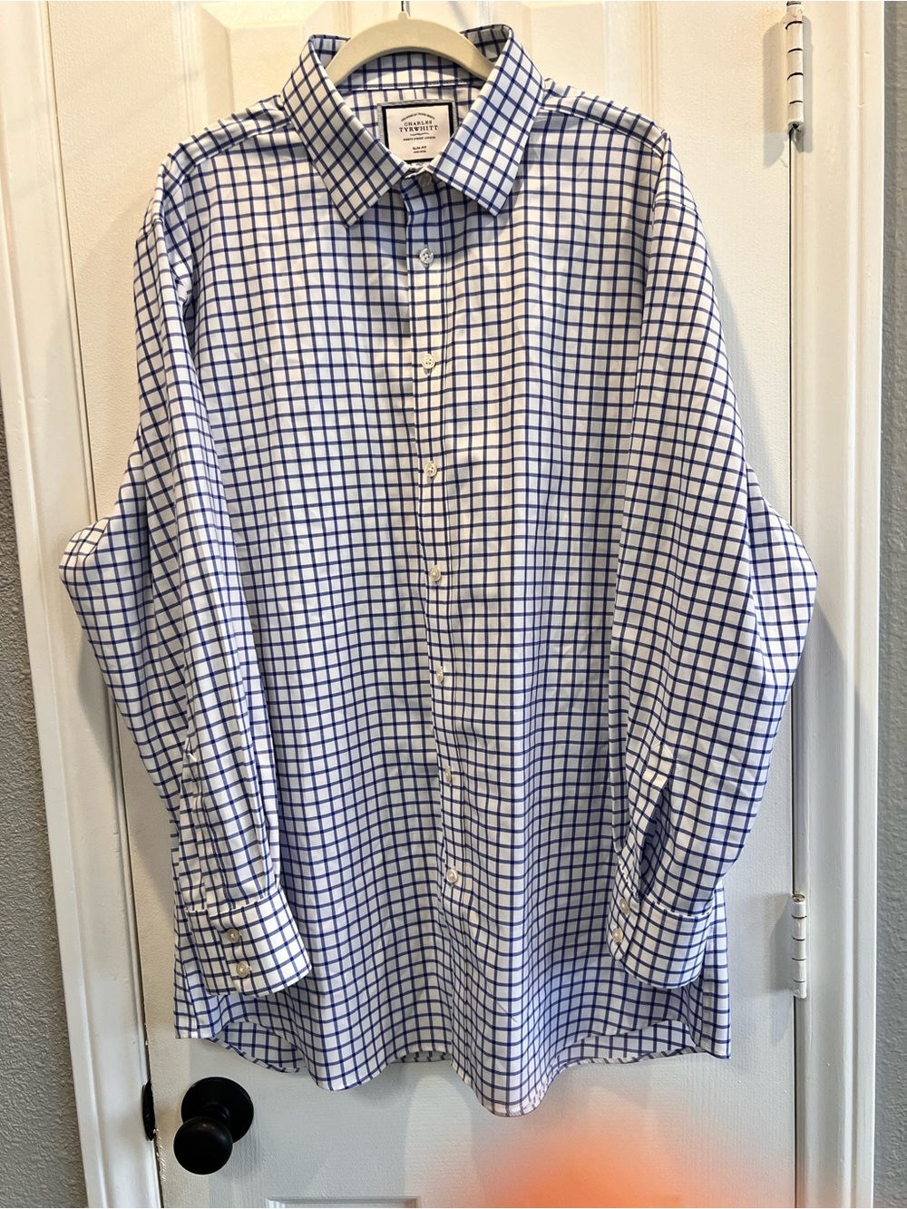 Charles Tyrwhitt Dress Shirt Mens 18/35 46/89 Slim Fit Non-Iron Blue Check XXL